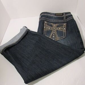 Earl Jeans Womens Blue Denim Capri Cuffed w/Rhinestone  Pockets Sz:12P, RN:89302